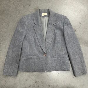 Vintage 80s Pendleton Vintage Gray Wool Blazer Jacket Made in USA Size 8